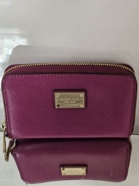 Michael Kors Saffiano Zip Wallet - Plum with Gold Hardware